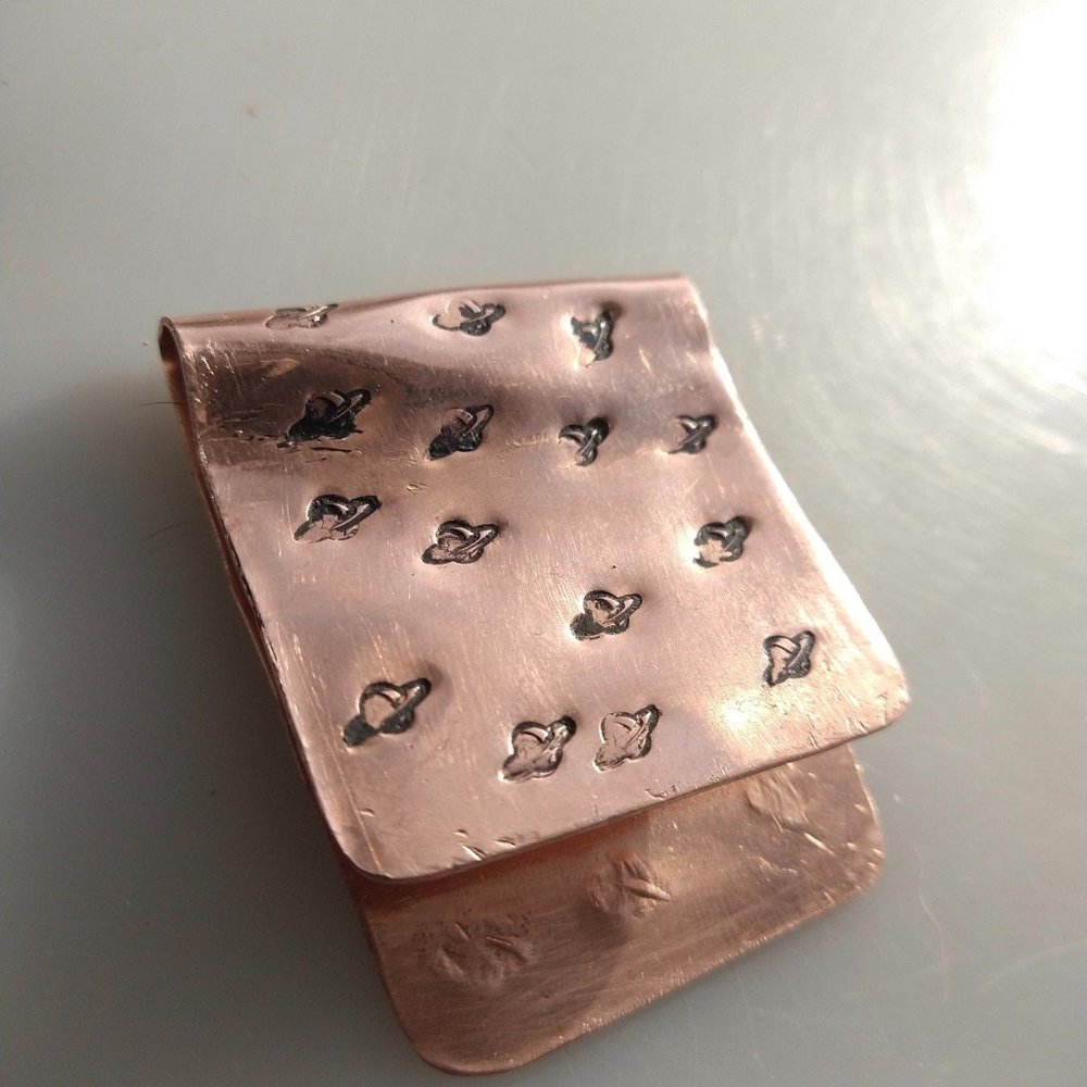 Solid Copper Money Clip Saturn Handmade Rustic Men Planet Gift Usher Father Dad - Picture 2 of 11